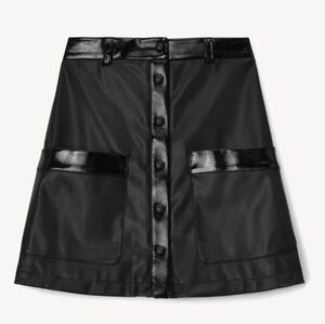 STAUD Paper faux leather mini skirt two tone black patent button down NWT Size 2